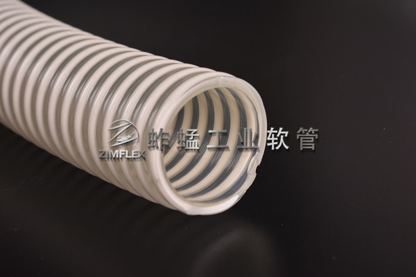 923 乳白色塑筋加强透明PU软管，高速物料输送软管